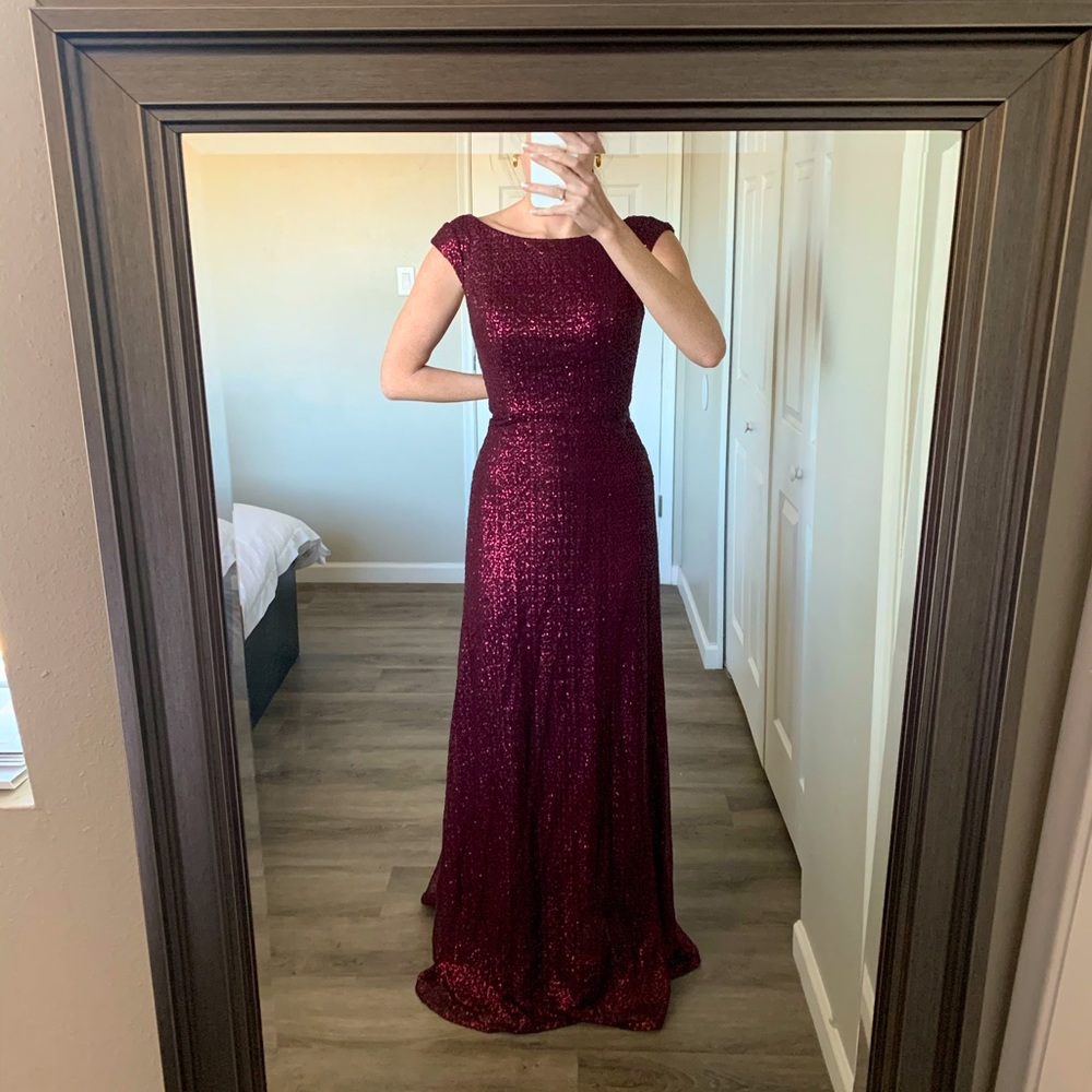 Burgundy sequin mother of the bride dress